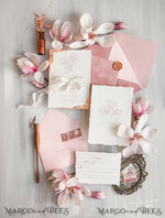 WEDDING INVITATIONS Elegant Invites Classic Cards Blush Pink The wedding invitation Set, Luxury wedding invitations Velvet Envelope, Elegant Wedding Invitation Suite, Golden deckled edge paper wedding Invitess9