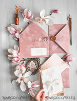 WEDDING INVITATIONS Elegant Invites Classic Cards Blush Pink The wedding invitation Set, Luxury wedding invitations Velvet Envelope, Elegant Wedding Invitation Suite, Golden deckled edge paper wedding Invitess9
