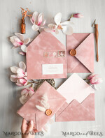 WEDDING INVITATIONS Elegant Invites Classic Cards Blush Pink The wedding invitation Set, Luxury wedding invitations Velvet Envelope, Elegant Wedding Invitation Suite, Golden deckled edge paper wedding Invitess9