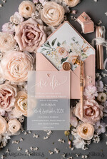 HOCHZEITS EINLADUNGEN Elegante Einladungen Klassische Karten Romantische Blush-Pink-Hochzeitseinladungen, luxuriöse gefrorene Acryl-Plexi-Hochzeitseinladungen, elegante florale Hochzeitseinladungen, handgefertigte Vellum-Hochzeitseinladungssuite.14
