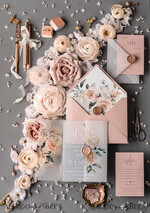 HOCHZEITS EINLADUNGEN Elegante Einladungen Klassische Karten Romantische Blush-Pink-Hochzeitseinladungen, luxuriöse gefrorene Acryl-Plexi-Hochzeitseinladungen, elegante florale Hochzeitseinladungen, handgefertigte Vellum-Hochzeitseinladungssuite.14
