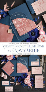 WEDDING INVITATIONS Elegant Invites Classic Cards Navy Blue Dusty Pink velvet Pocket Plexi wedding Invitation Set, Elegant Arch Acrylic Wedding Invitations Dark blue, Velvet Pocket blush pink Modern Wedding, Plexi Wedding Cards Suite9