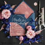 WEDDING INVITATIONS Elegant Invites Classic Cards Navy Blue Dusty Pink velvet Pocket Plexi wedding Invitation Set, Elegant Arch Acrylic Wedding Invitations Dark blue, Velvet Pocket blush pink Modern Wedding, Plexi Wedding Cards Suite9