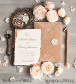 HOCHZEITS EINLADUNGEN Elegante Einladungen Klassische Karten Personalisierte Hochzeitskarten Samt Beige Umschlag, Elegante Hochzeitskarten, Fine Art Hochzeitskarten Suite, Hochzeitseinladungen mit goldenem, gezacktem Randpapier8