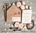 HOCHZEITS EINLADUNGEN Elegante Einladungen Klassische Karten Personalisierte Hochzeitskarten Samt Beige Umschlag, Elegante Hochzeitskarten, Fine Art Hochzeitskarten Suite, Hochzeitseinladungen mit goldenem, gezacktem Randpapier8