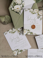 HOCHZEITS EINLADUNGEN Elegante Einladungen Klassische Karten Vintage Salbeigrüne Hochzeitskarten, Elegante Grünpflanzen Hochzeitseinladungen, Maßgeschneiderte Vellum Hochzeits Einladung Suite, Minimalistische grüne Hochzeitskarten10