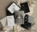 WEDDING INVITATIONS Elegant Invites Classic Cards Black Halloween wedding invitation set, Gloss Black Acrylic Invites, Goth Wedding Stationery, skeleton lovers black plexi wedding invitations set21