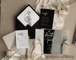 WEDDING INVITATIONS Elegant Invites Classic Cards Black Halloween wedding invitation set, Gloss Black Acrylic Invites, Goth Wedding Stationery, skeleton lovers black plexi wedding invitations set21