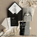 WEDDING INVITATIONS Elegant Invites Classic Cards Black Halloween wedding invitation set, Gloss Black Acrylic Invites, Goth Wedding Stationery, skeleton lovers black plexi wedding invitations set21