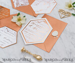 WEDDING INVITATIONS gold / rose gold / silver / glitter  Luxury Copper Marble Wedding Invitations, Glamour Glitter Wedding Invites, Elegant Geometric Wedding Cards, Bespoke Orange Wedding Stationery10