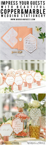 WEDDING INVITATIONS gold / rose gold / silver / glitter  Luxury Copper Marble Wedding Invitations, Glamour Glitter Wedding Invites, Elegant Geometric Wedding Cards, Bespoke Orange Wedding Stationery10