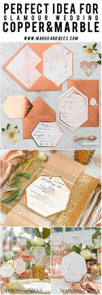 WEDDING INVITATIONS gold / rose gold / silver / glitter  Luxury Copper Marble Wedding Invitations, Glamour Glitter Wedding Invites, Elegant Geometric Wedding Cards, Bespoke Orange Wedding Stationery10