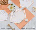 WEDDING INVITATIONS gold / rose gold / silver / glitter  Luxury Copper Marble Wedding Invitations, Glamour Glitter Wedding Invites, Elegant Geometric Wedding Cards, Bespoke Orange Wedding Stationery10