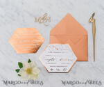 WEDDING INVITATIONS gold / rose gold / silver / glitter  Luxury Copper Marble Wedding Invitations, Glamour Glitter Wedding Invites, Elegant Geometric Wedding Cards, Bespoke Orange Wedding Stationery10