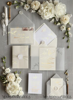 WEDDING INVITATIONS gold / rose gold / silver / glitter Glamour Champagne Shimmer Wedding Invitations, Elegant Ivory Wedding Invites, Bespoke White Vellum Wedding Invitation Suite, Golden Shine Wedding Cards9