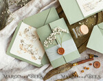 WEDDING INVITATIONS gold / rose gold / silver / glitter Elegant goldwedding inviation set, Natural baby breath flower wedding invitation suite, Minimalistic gold wedding suite, Green invitation set with pocket14