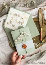 WEDDING INVITATIONS gold / rose gold / silver / glitter Elegant goldwedding inviation set, Natural baby breath flower wedding invitation suite, Minimalistic gold wedding suite, Green invitation set with pocket14