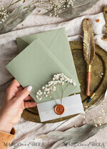 WEDDING INVITATIONS gold / rose gold / silver / glitter Elegant goldwedding inviation set, Natural baby breath flower wedding invitation suite, Minimalistic gold wedding suite, Green invitation set with pocket14
