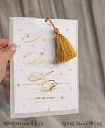 WEDDING INVITATIONS gold / rose gold / silver / glitter beaded bespoke Elegant pure white Gold Wedding Invitation Suite, Beaded Perls Wedding Cards, luxury Wedding Stationery, golden tassel, vellum beaded etui with your monogram11