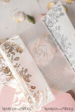 WEDDING INVITATIONS gold / rose gold / silver / glitter  Luxury Plexi Acrylic Wedding Invitations, Elegant Blush Pink Wedding Cards, Glamour Gold Foil Wedding Invites, Bespoke White Vellum Wedding Invitation Suite15