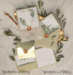 WEDDING INVITATIONS gold / rose gold / silver / glitter Elegant Olive Wedding Invitations, Luxury Sage Green Wedding Invites, Glamour Golden Pocketfold Wedding Cards, Bespoke Tuscany Wedding Invitation Suite14