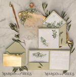 WEDDING INVITATIONS gold / rose gold / silver / glitter Elegant Olive Wedding Invitations, Luxury Sage Green Wedding Invites, Glamour Golden Pocketfold Wedding Cards, Bespoke Tuscany Wedding Invitation Suite14