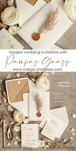 WEDDING INVITATIONS gold / rose gold / silver / glitter Acrylic Pampass Grass Wedding invitations, Velvet Nude wedding invitations, Elegant Velvet Wedding Invitation Suite, Modern Wedding Invites8