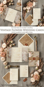 WEDDING INVITATIONS gold / rose gold / silver / glitter Elegant gold Beige Nude Wedding Invitations Luxury Golden Wedding Invitation Suite, Boho Chic Gold Wedding Cards Wax Seal Luxury set4