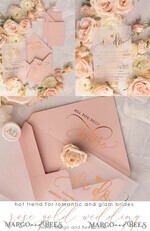 WEDDING INVITATIONS gold / rose gold / silver / glitter Glamour Vellum Wedding Invitations, Golden Shine Wedding Cards, Romantic Blush Pink Wedding Stationery, Elegant Gold Foil Wedding Invites29