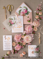 WEDDING INVITATIONS gold / rose gold / silver / glitter Glamour Gold Foil Wedding Invitations, Elegant Peach Wedding Invites, Bespoke Vellum Wedding Cards With Bow, Luxury Modern Wedding Stationery10