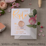 WEDDING INVITATIONS gold / rose gold / silver / glitter Glamour Gold Foil Wedding Invitations, Elegant Peach Wedding Invites, Bespoke Vellum Wedding Cards With Bow, Luxury Modern Wedding Stationery10