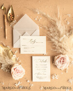 WEDDING INVITATIONS gold / rose gold / silver / glitter Luxury Bohemian Wedding Invitations, Customized Venue Sketch Wedding Cards, Elegant Nude Wedding Invitation Suite, Golden Shine Wedding Invites9