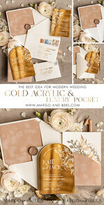WEDDING INVITATIONS gold / rose gold / silver / glitter Arch Gold Acrylic wedding invitation, Luxury Pocket Nude Wedding Invites,  Glamour Wedding Invitation Suite9