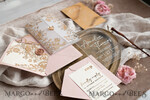 WEDDING INVITATIONS gold / rose gold / silver / glitter Bespoke Acrylic blush Pink gold wedding invitation, Glamour  golden nude Wedding Invitations with envelopes, Modern Golden Plexi Wedding Invitation Suite with rsvp ,Boho Glam Wedding Cards wax seal 19