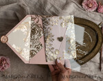 WEDDING INVITATIONS gold / rose gold / silver / glitter Bespoke Acrylic blush Pink gold wedding invitation, Glamour  golden nude Wedding Invitations with envelopes, Modern Golden Plexi Wedding Invitation Suite with rsvp ,Boho Glam Wedding Cards wax seal 19