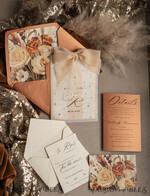 WEDDING INVITATIONS gold / rose gold / silver / glitter terracotta Chiffon bow beaded bespoke Elegant Burnt orange Gold Wedding Invitation Suite, White Perls Golden Wedding Cards, Boho golden folder Wedding Stationery, Vellum etui with monogram21