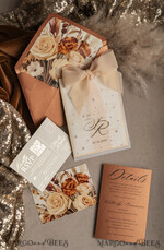 WEDDING INVITATIONS gold / rose gold / silver / glitter terracotta Chiffon bow beaded bespoke Elegant Burnt orange Gold Wedding Invitation Suite, White Perls Golden Wedding Cards, Boho golden folder Wedding Stationery, Vellum etui with monogram21