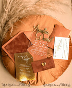 WEDDING INVITATIONS gold / rose gold / silver / glitter Bespoke Acrylic Gold  wedding invitation set, Luxury Velvet Wedding Invitations terracotta gold, Glamour Wedding Invitation Suite, 3D Gold mirror fall copper invites , Wedding Cards10