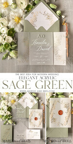 WEDDING INVITATIONS gold / rose gold / silver / glitter Bespoke Sage Green Acrylic wedding invitations, Glamour Gold Wedding Invitations • Golden Wax Seal Wedding Invitation Suite • Luxury Wedding Cards Sage Green Gold5