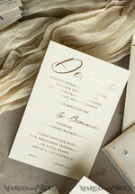 WEDDING INVITATIONS gold / rose gold / silver / glitter Ecru Chiffon bow beaded bespoke Elegant Ivory Gold Wedding Invitation Suite, White Perls Golden Wedding Cards, Elegant golden folder Wedding Stationery, Vellum etui with monogram32