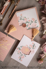 WEDDING INVITATIONS gold / rose gold / silver / glitter Glamour Golden Shine Wedding Invitation Suite, Romantic Blush Pink Wedding Invitations, Luxury Arabic Wedding Cards With Gold Tassel, Elegant Floral Wedding Invites14