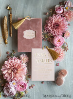 WEDDING INVITATIONS gold / rose gold / silver / glitter Glamour Pink Velvet Wedding Invitations, Luxury Golden Tassel Wedding Invitation Suite, Romantic Blush Pink Arabic Wedding Cards, Elegant Golden Shine Wedding Invites4