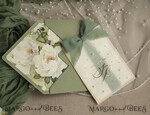 WEDDING INVITATIONS gold / rose gold / silver / glitter Sag Green Chiffon bow beaded bespoke Elegant Greenery Gold Wedding Invitation Suite, White Perls Golden Wedding Cards, Boho golden folder Wedding Stationery, Vellum etui with monogram47