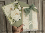 WEDDING INVITATIONS gold / rose gold / silver / glitter Sag Green Chiffon bow beaded bespoke Elegant Greenery Gold Wedding Invitation Suite, White Perls Golden Wedding Cards, Boho golden folder Wedding Stationery, Vellum etui with monogram47