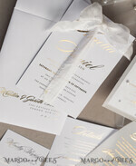 WEDDING INVITATIONS gold / rose gold / silver / glitter beaded bespoke Elegant pure white Gold Wedding Invitation Suite, Beaded Perls Wedding Cards, luxury Wedding Stationery, silk ribbon, vellum beaded etui with your monogram21