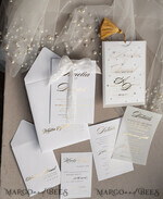 WEDDING INVITATIONS gold / rose gold / silver / glitter beaded bespoke Elegant pure white Gold Wedding Invitation Suite, Beaded Perls Wedding Cards, luxury Wedding Stationery, silk ribbon, vellum beaded etui with your monogram21
