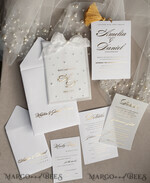 WEDDING INVITATIONS gold / rose gold / silver / glitter beaded bespoke Elegant pure white Gold Wedding Invitation Suite, Beaded Perls Wedding Cards, luxury Wedding Stationery, silk ribbon, vellum beaded etui with your monogram21