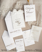 WEDDING INVITATIONS gold / rose gold / silver / glitter beaded bespoke Elegant pure white Gold Wedding Invitation Suite, Beaded Perls Wedding Cards, luxury Wedding Stationery, silk ribbon, vellum beaded etui with your monogram21