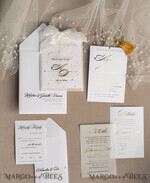 WEDDING INVITATIONS gold / rose gold / silver / glitter beaded bespoke Elegant pure white Gold Wedding Invitation Suite, Beaded Perls Wedding Cards, luxury Wedding Stationery, silk ribbon, vellum beaded etui with your monogram21