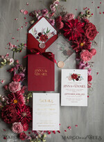 WEDDING INVITATIONS gold / rose gold / silver / glitter Romantic Red Wedding Invites With Bow, Glamour Floral Wedding Invitations, Indian Luxury Gold Foil Wedding Cards, Bespoke Burgundy Pocket Wedding Invitation Suite8